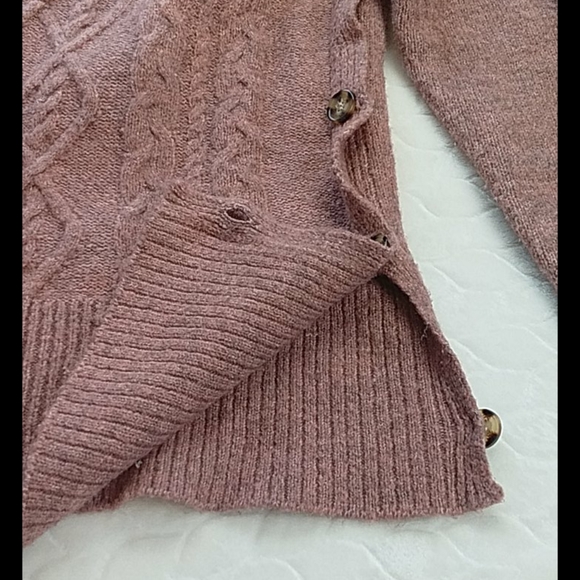 Marled Dusty Rose Sweater with side buttons, Large - Picture 7 of 9